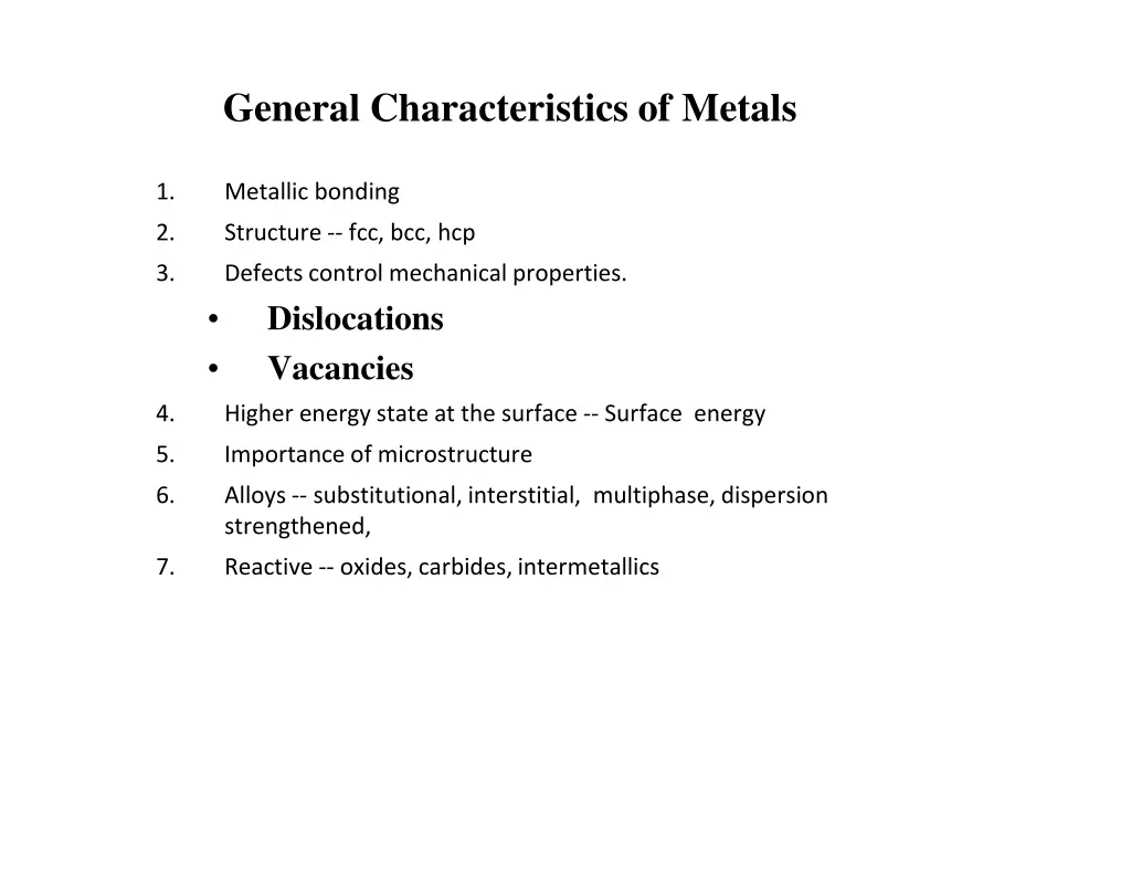 general characteristics of metals