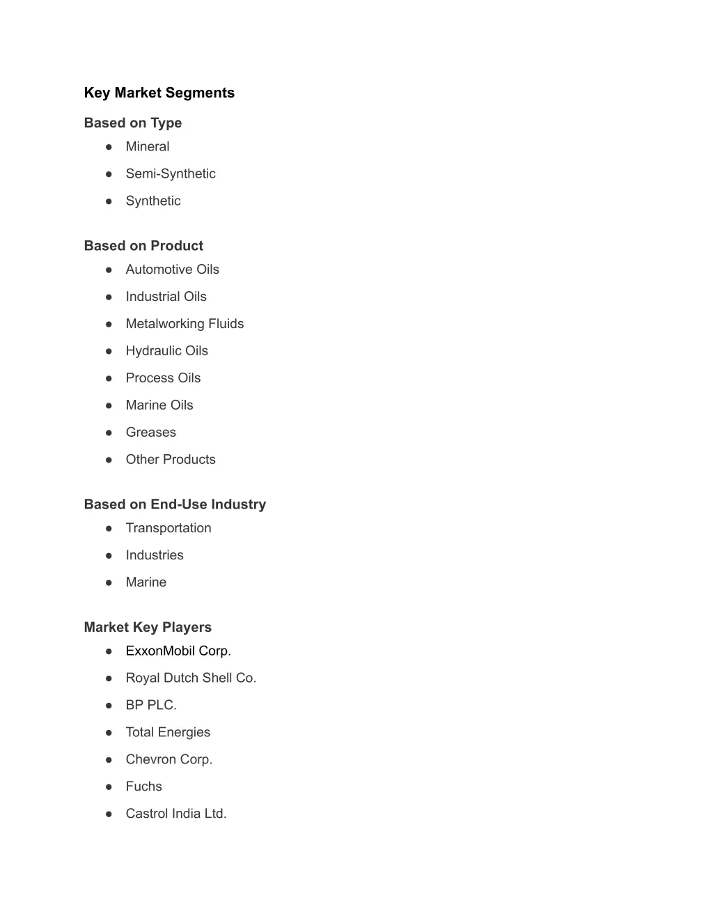 key market segments