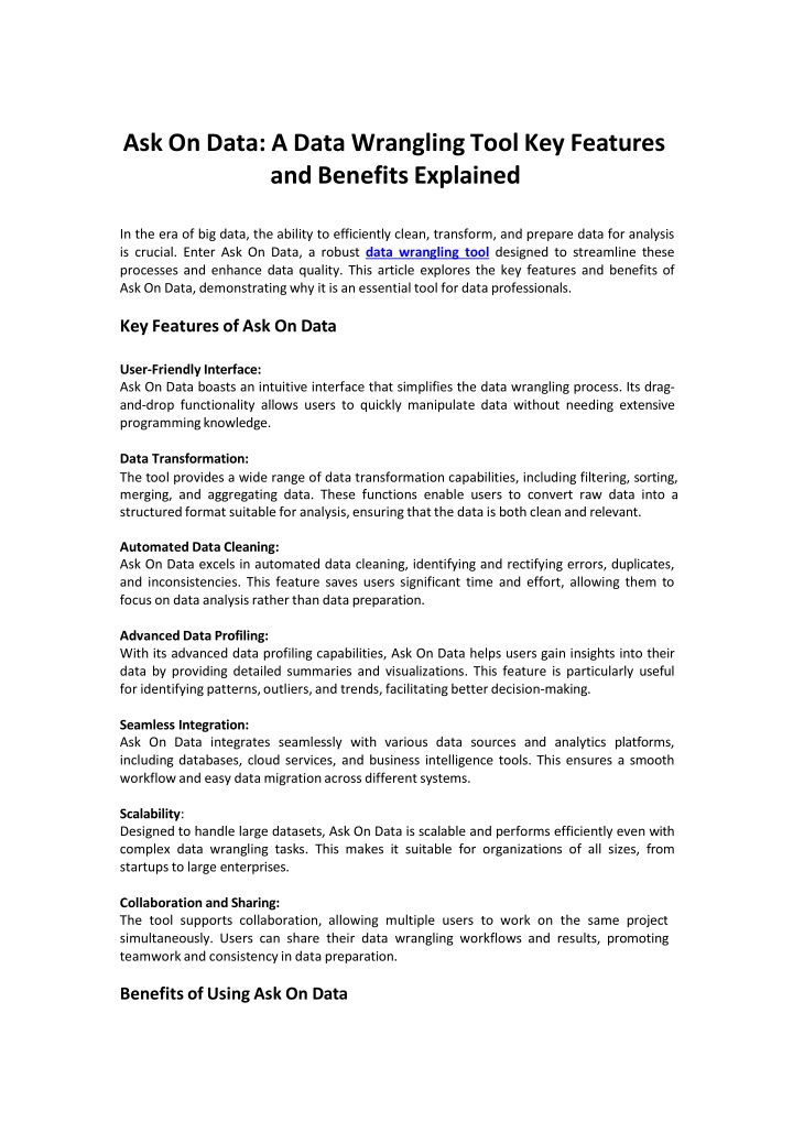 ask on data a data wrangling tool key features