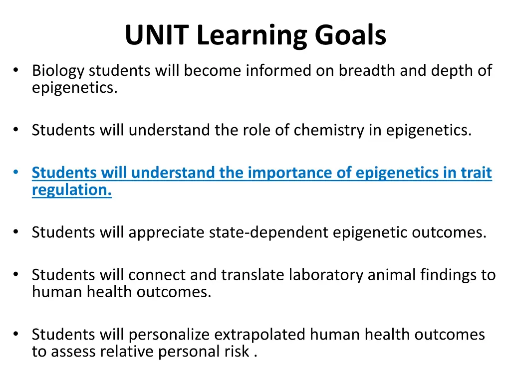 unit learning goals biology students will become