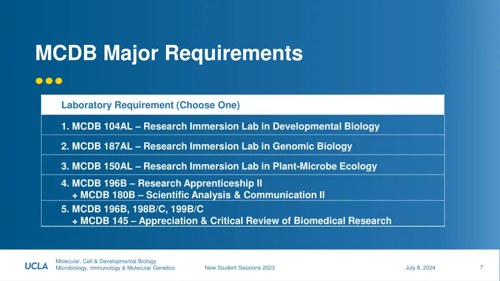 mcdb major requirements 2