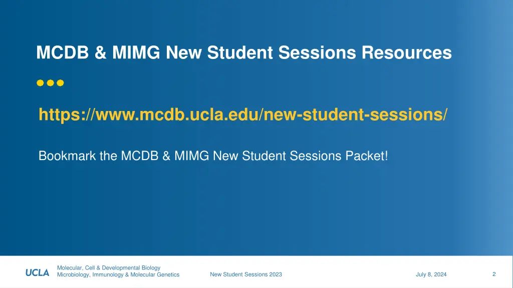 mcdb mimg new student sessions resources