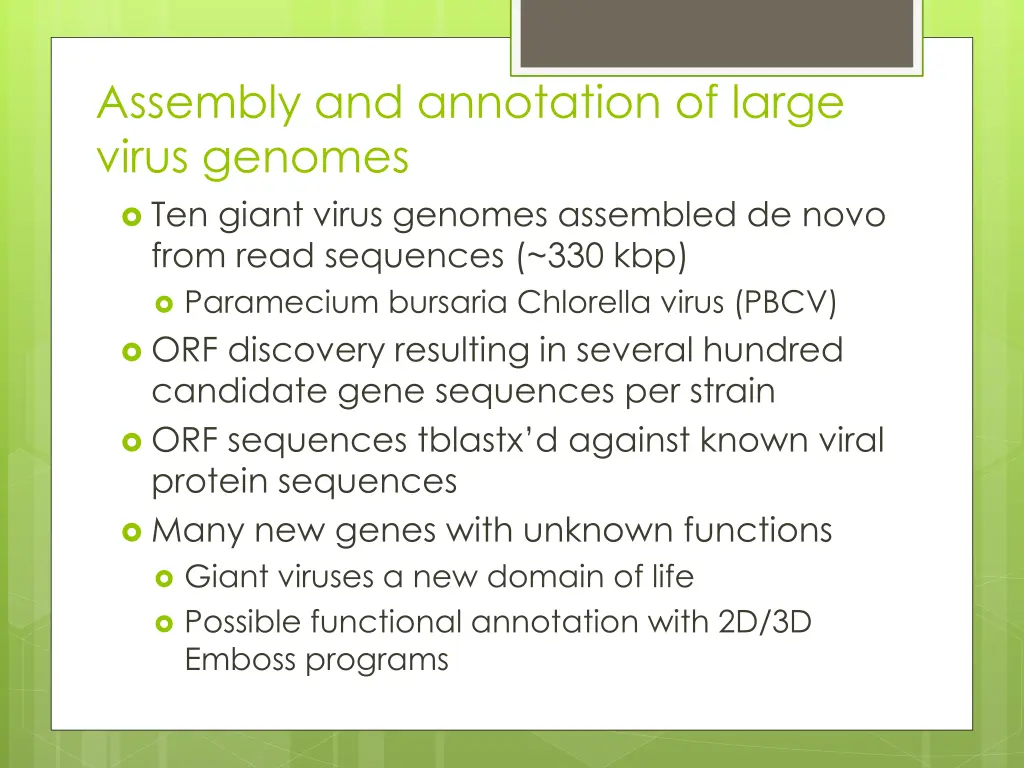 assembly and annotation of large virus genomes