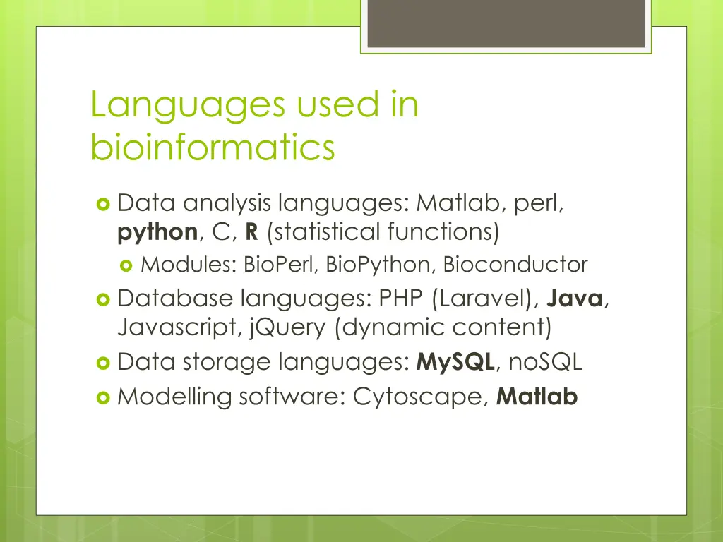 languages used in bioinformatics