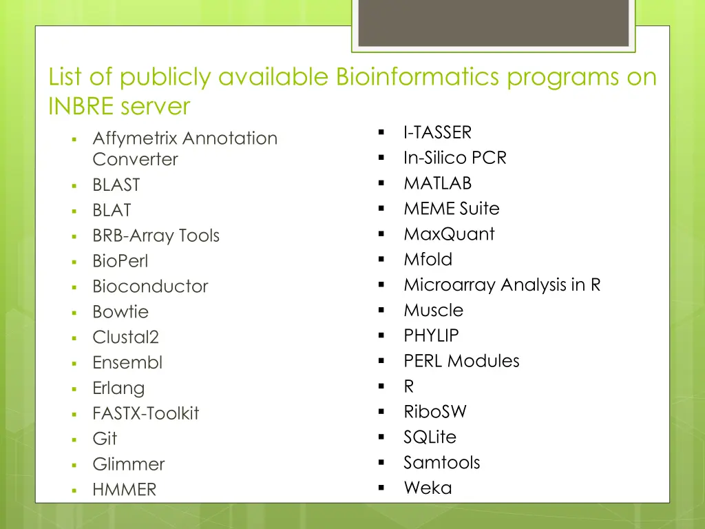 list of publicly available bioinformatics