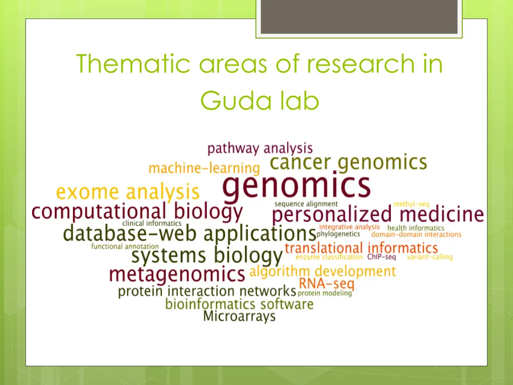 thematic areas of research in guda lab