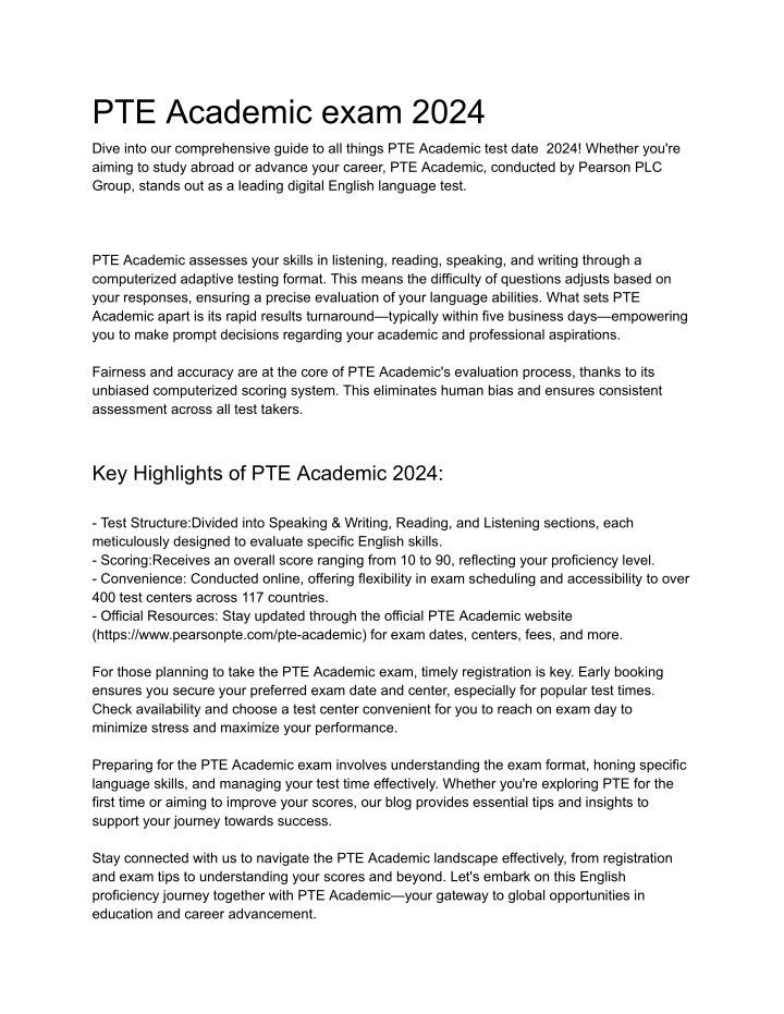 pte academic exam 2024