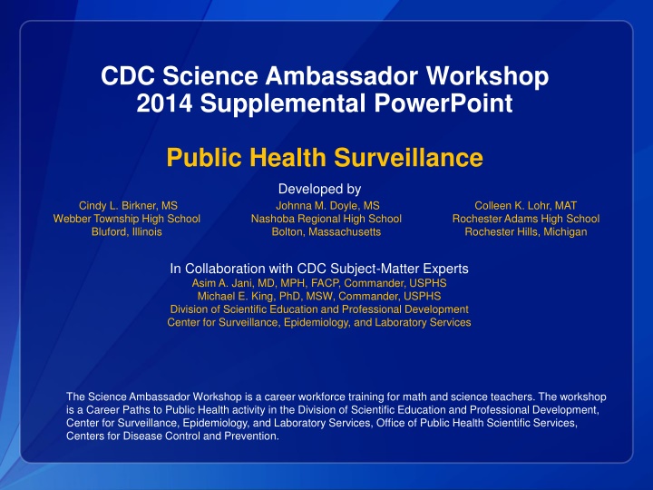 cdc science ambassador workshop 2014 supplemental