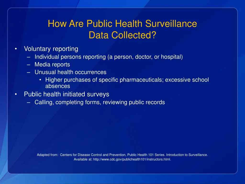 how are public health surveillance data collected