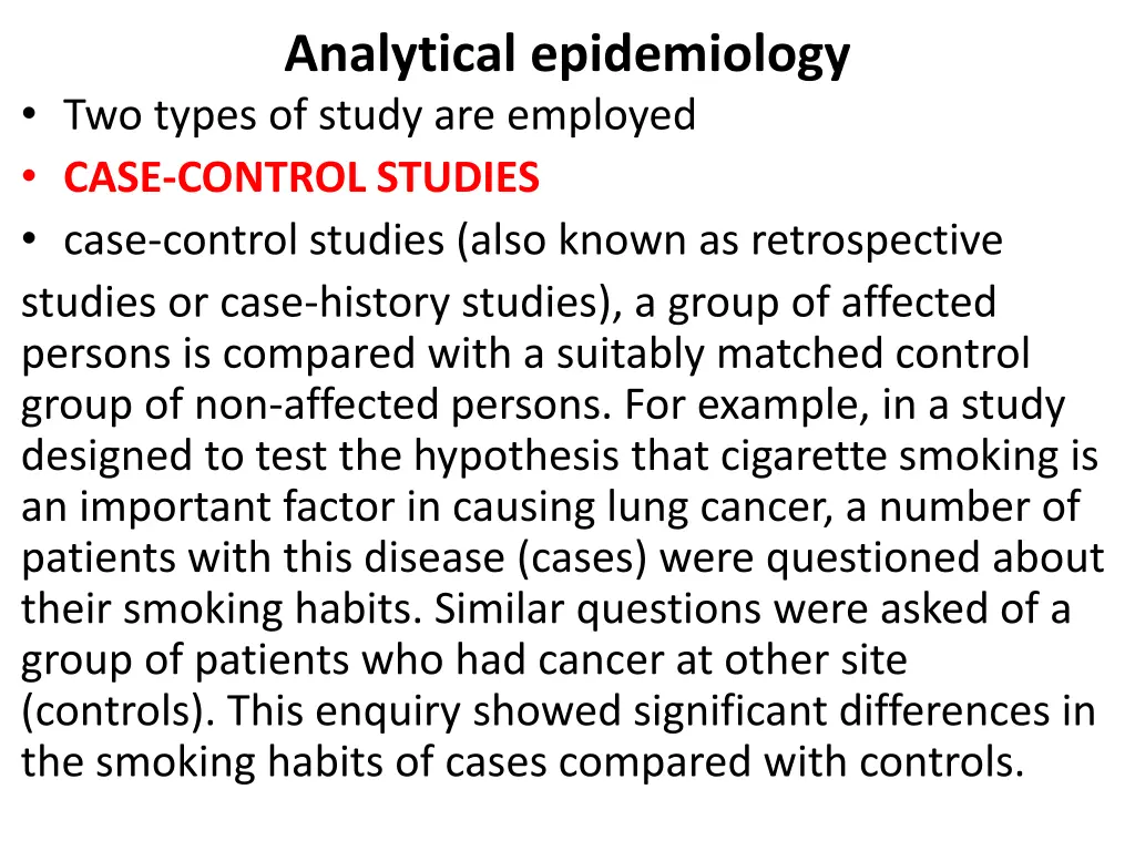 analytical epidemiology two types of study