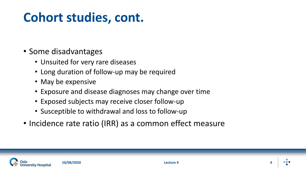 cohort studies cont