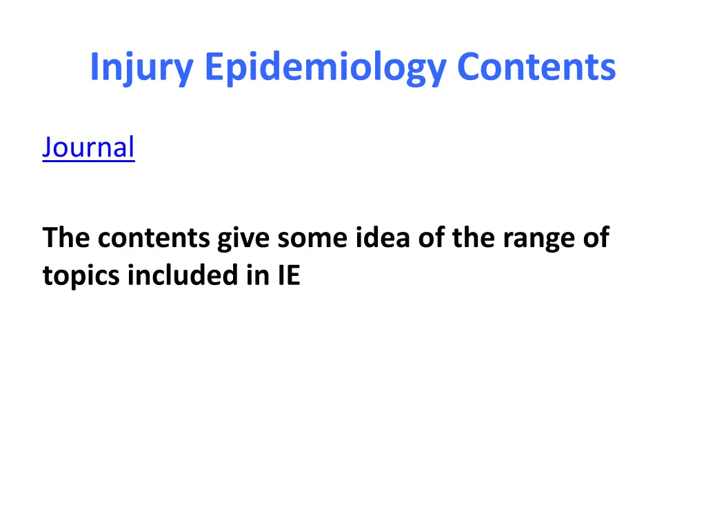 injury epidemiology contents