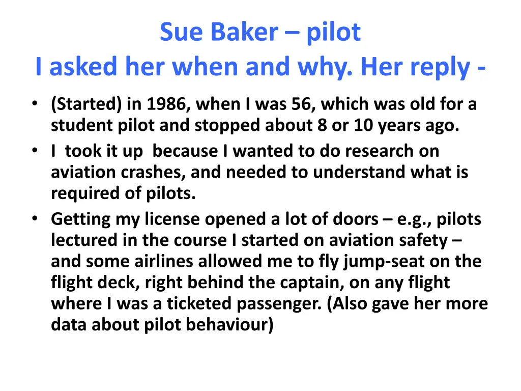 sue baker pilot