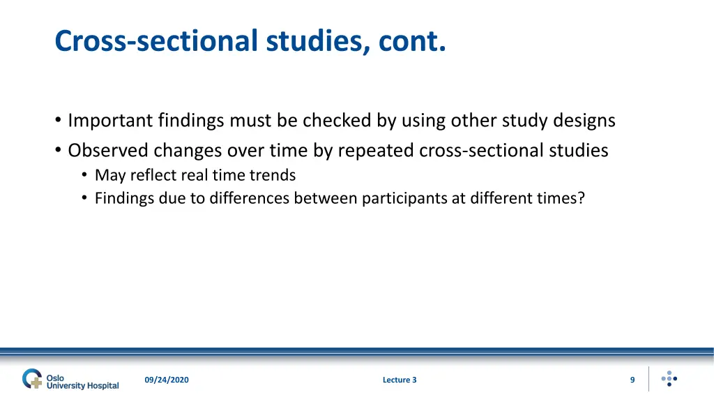 cross sectional studies cont