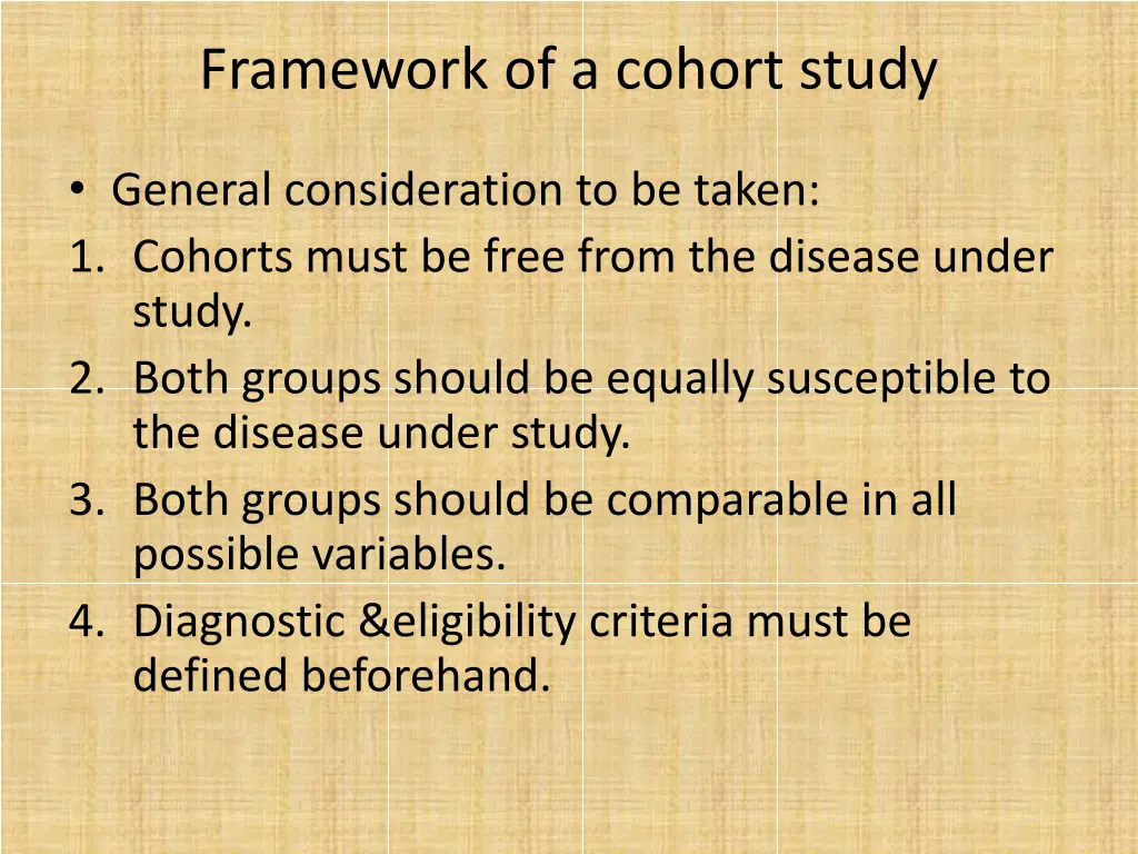 framework of a cohort study