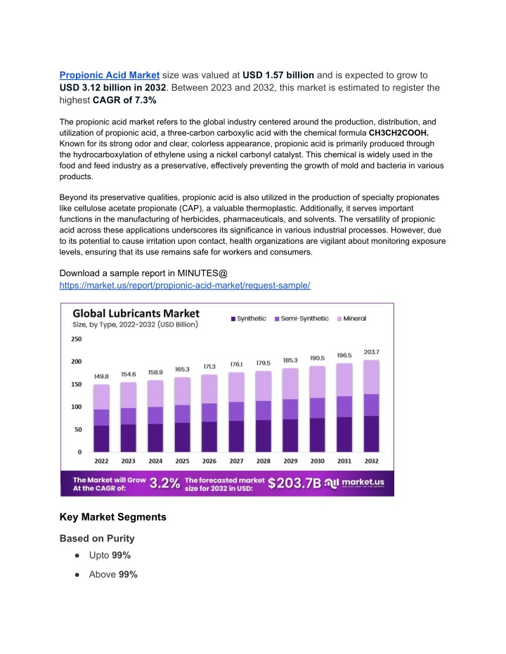 propionic acid market size was valued