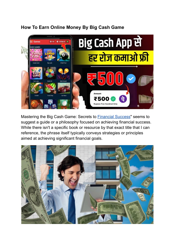 how to earn online money by big cash game