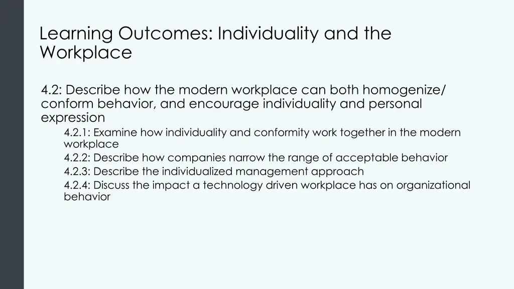 learning outcomes individuality and the workplace