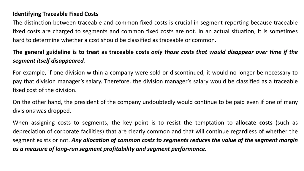 identifying traceable fixed costs the distinction