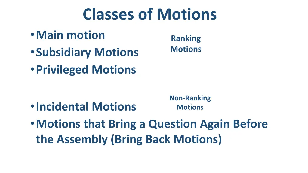 classes of motions main motion subsidiary motions