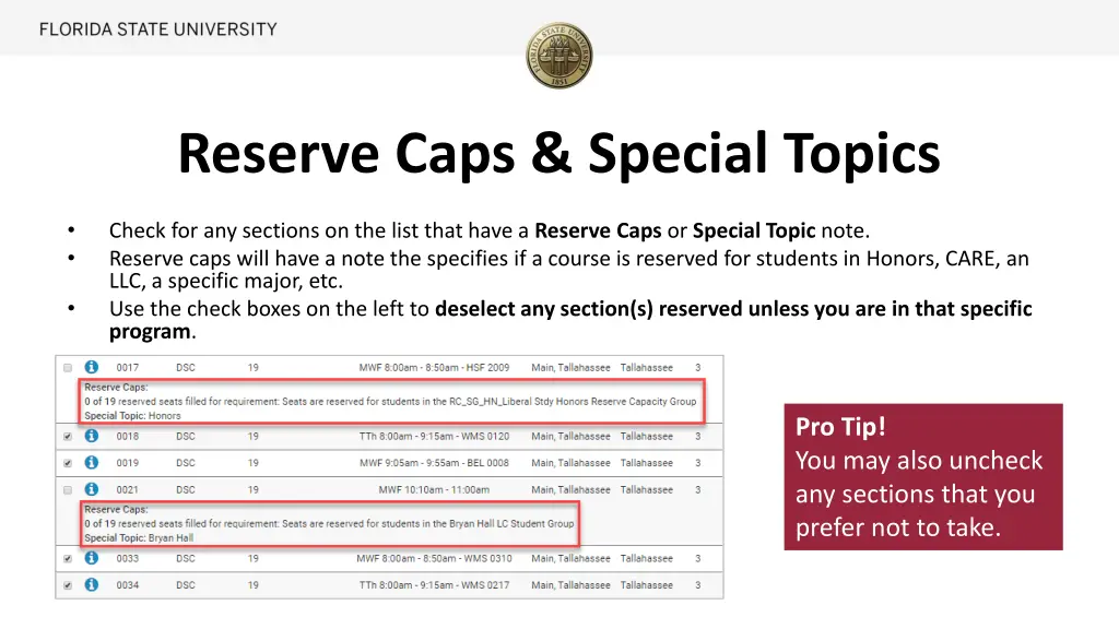 reserve caps special topics