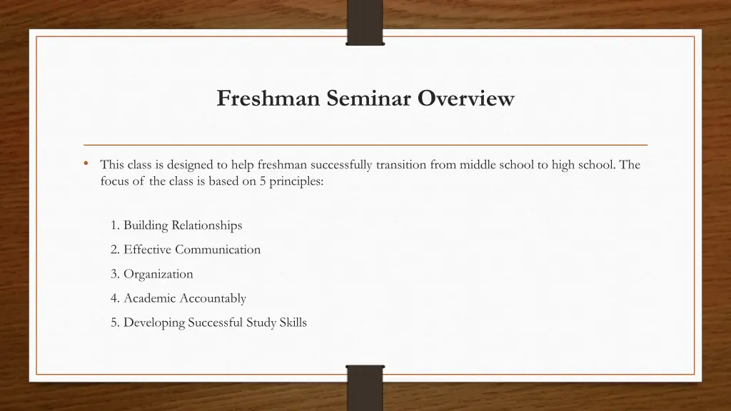 freshman seminar overview