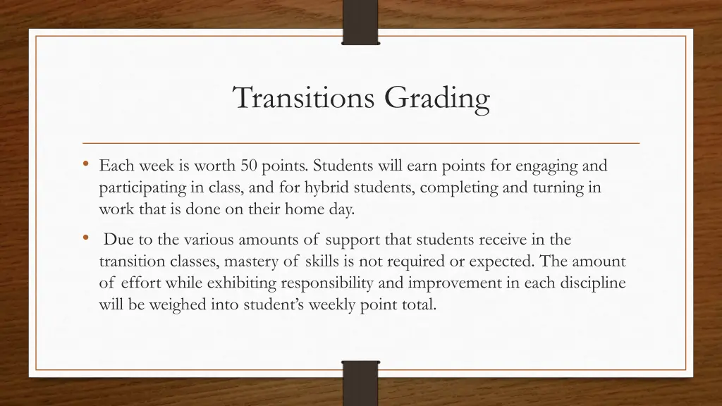 transitions grading