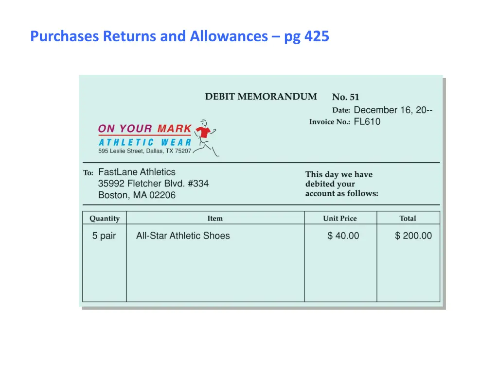 purchases returns and allowances pg 425