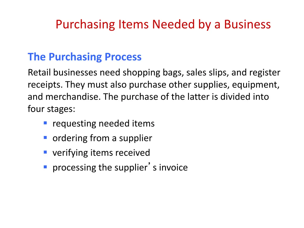 purchasing items needed by a business