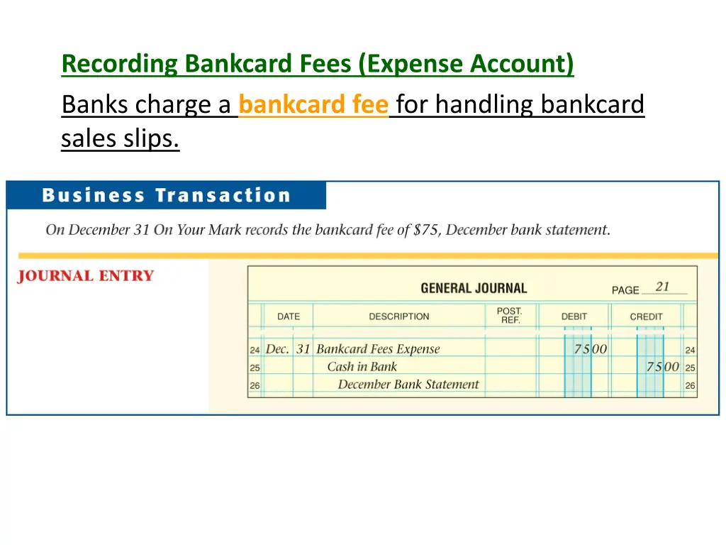 recording bankcard fees expense account banks