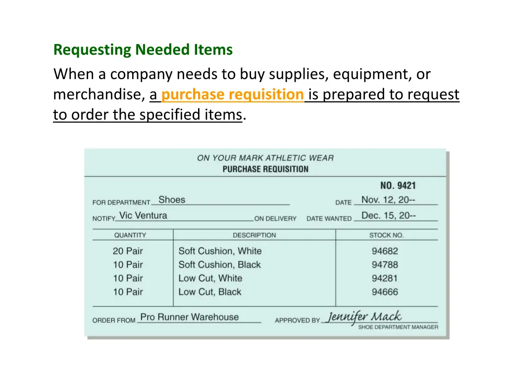 requesting needed items when a company needs