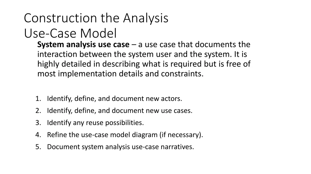 construction the analysis use case model system