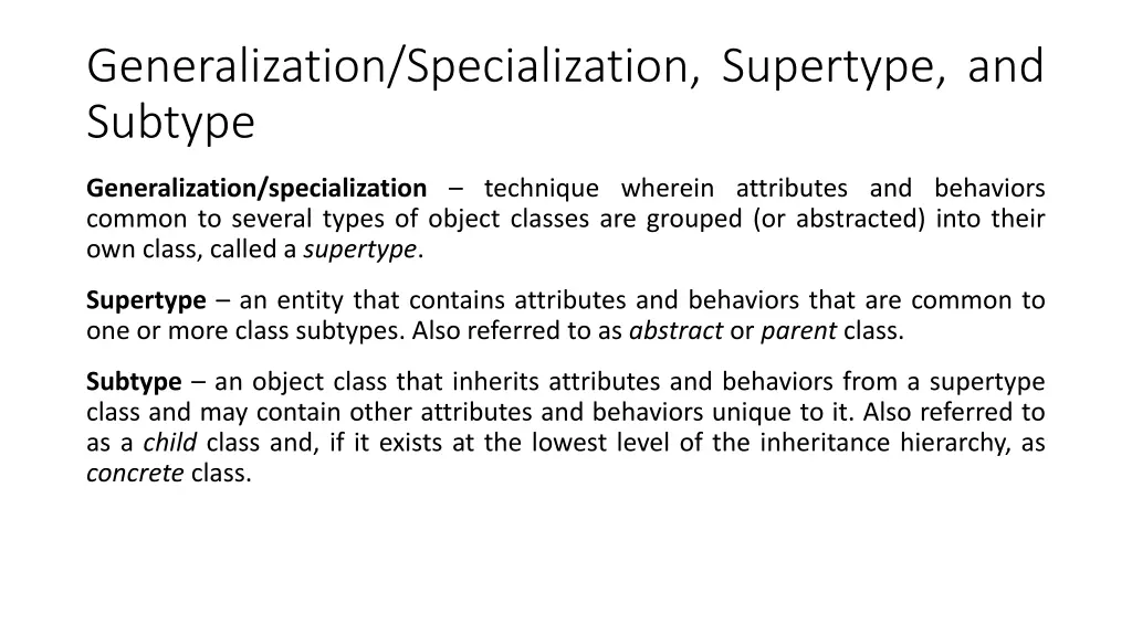 generalization specialization supertype