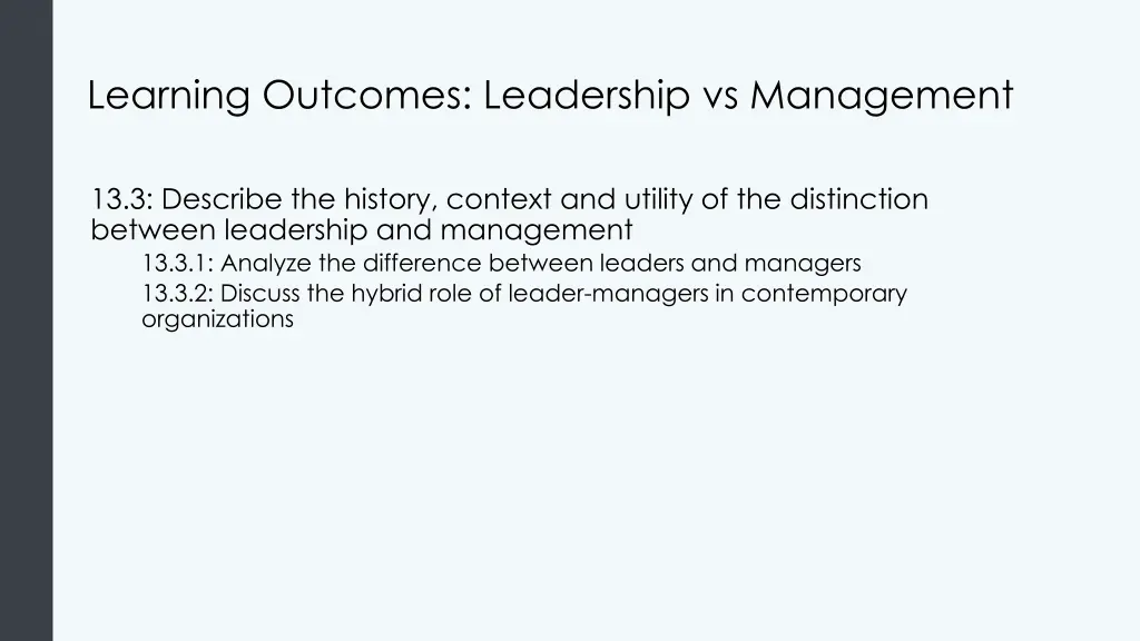 learning outcomes leadership vs management