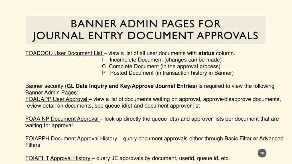 banner admin pages for journal entry document