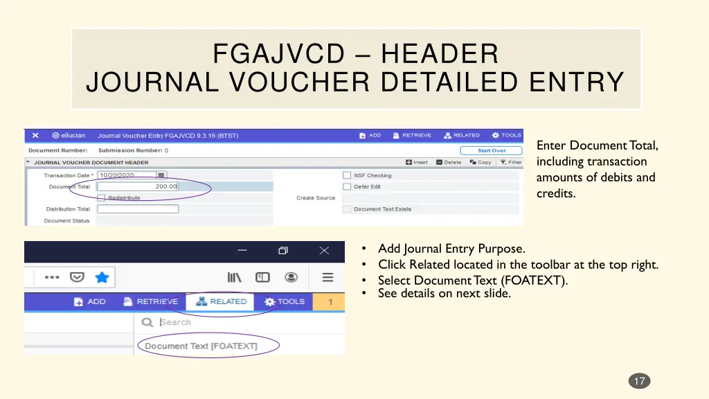 fgajvcd header journal voucher detailed entry