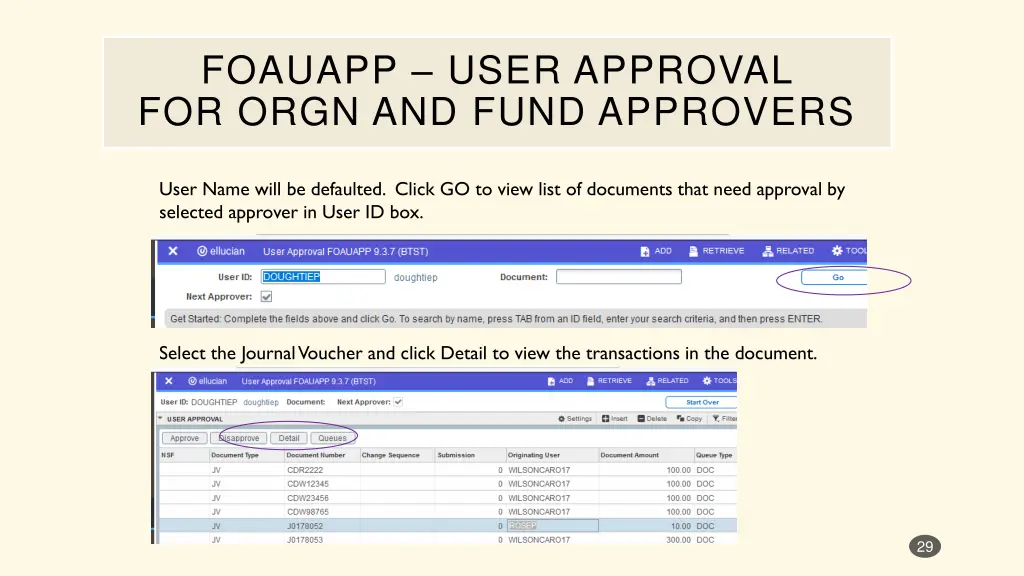 foauapp user approval for orgn and fund approvers