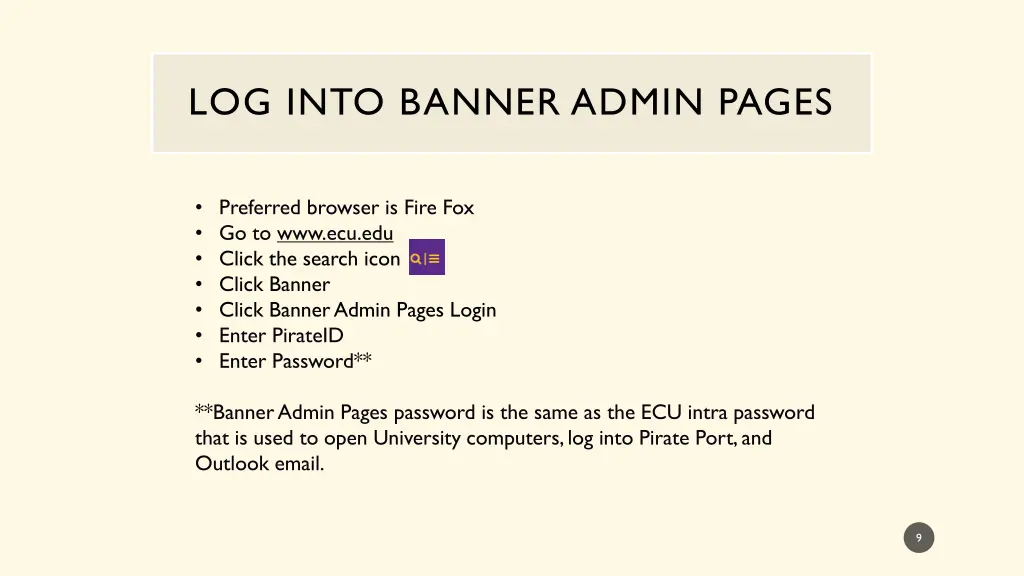 log into banner admin pages