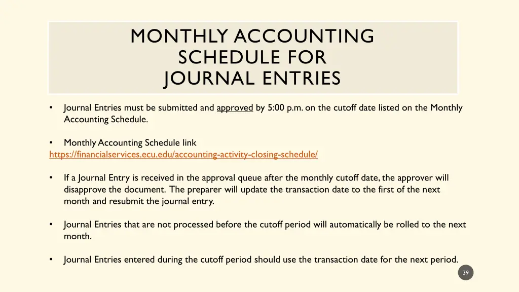 monthly accounting schedule for journal entries