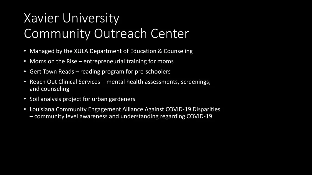 xavier university community outreach center