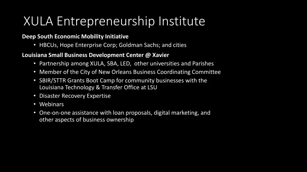 xula entrepreneurship institute