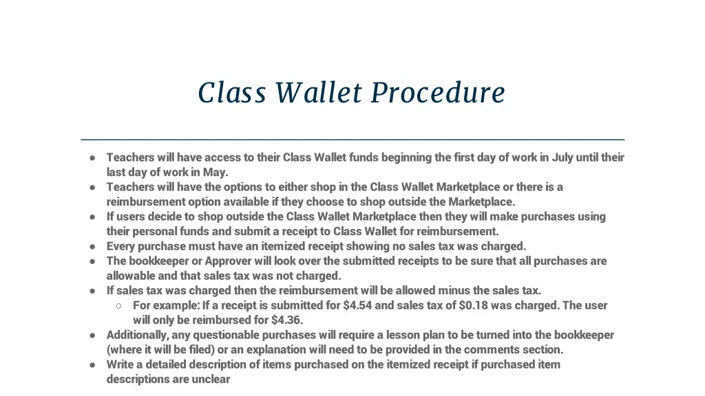 class wallet procedure