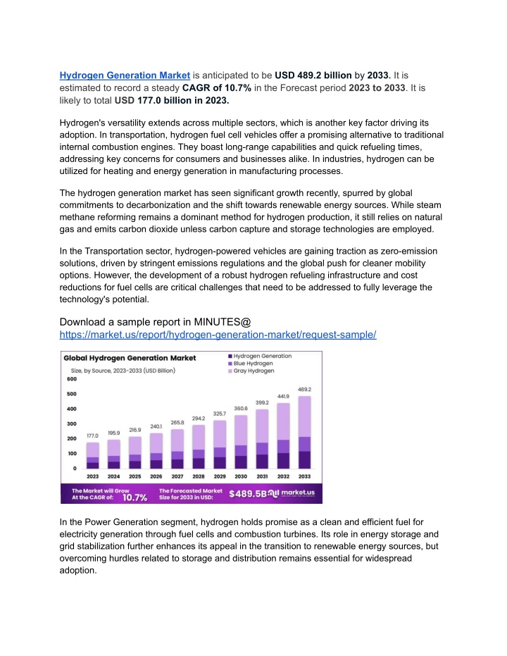 hydrogen generation market is anticipated