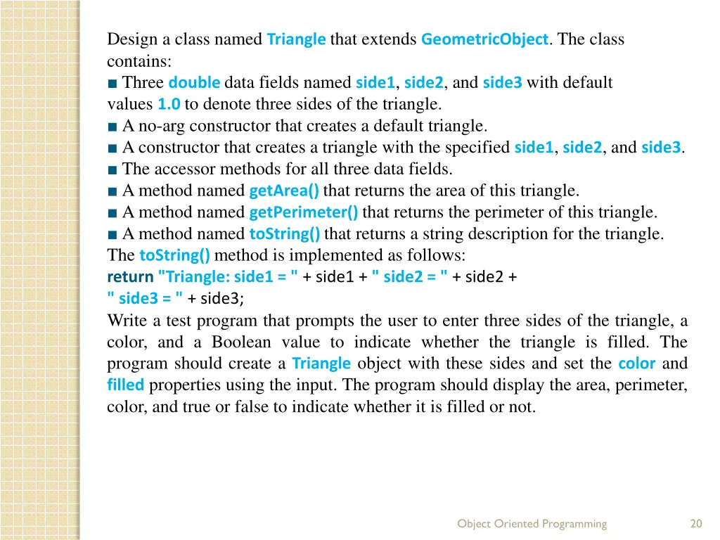 design a class named triangle that extends