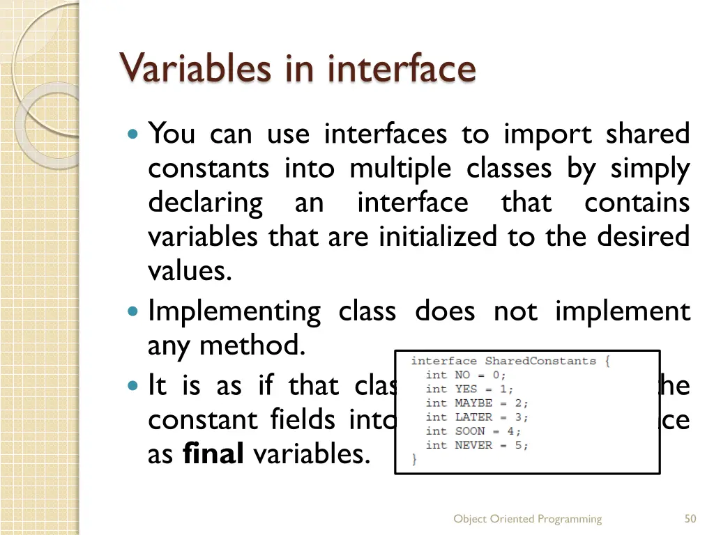 variables in interface