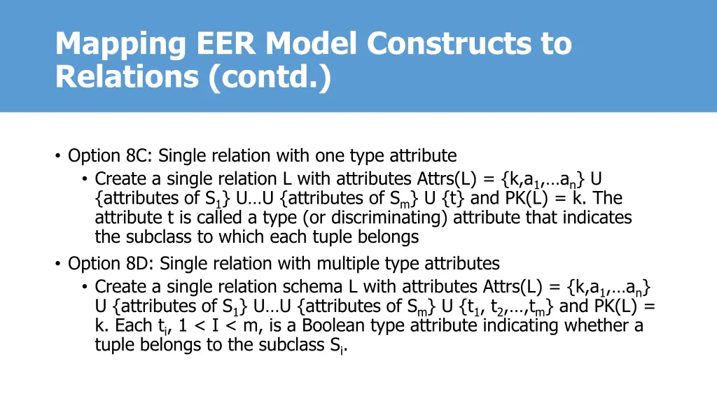 mapping eer model constructs to relations contd