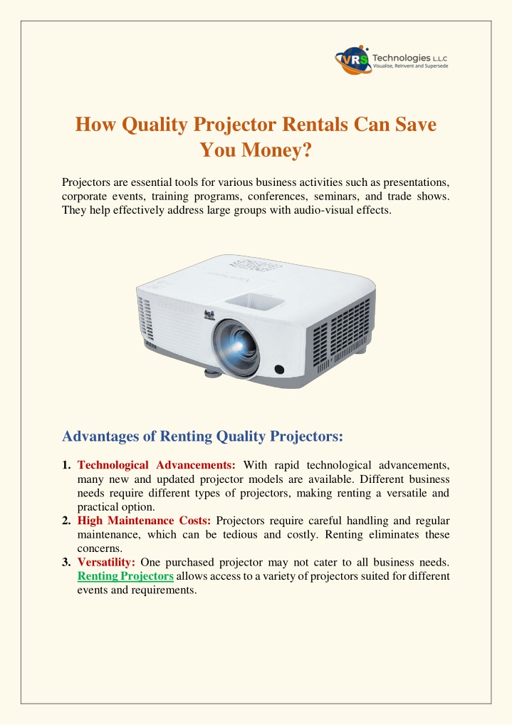 how quality projector rentals can save you money