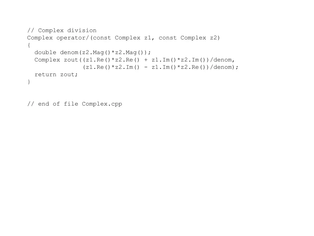 complex division complex operator const complex