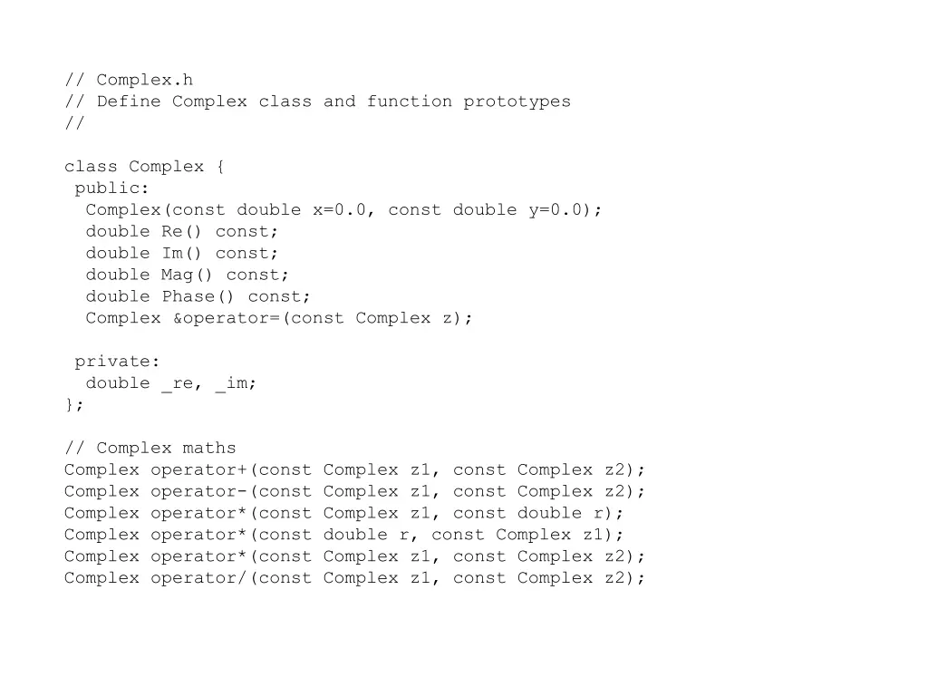 complex h define complex class and function