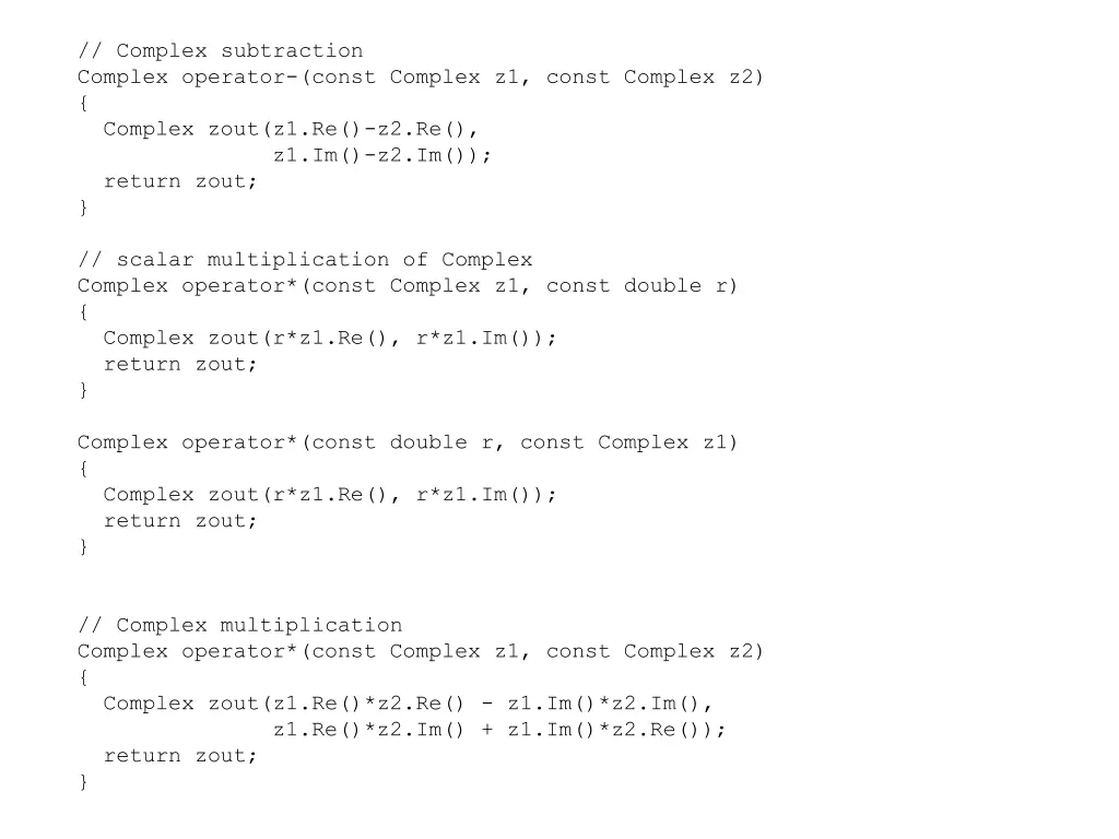 complex subtraction complex operator const